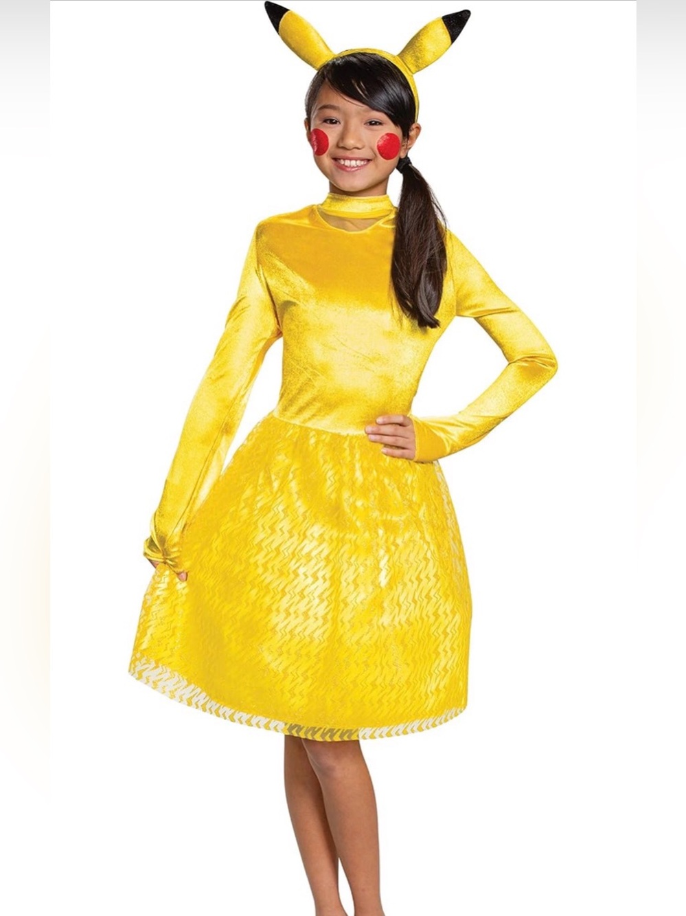 Pokemon Pikachu Girls Costume Dress with Matching Headband | Yellow | Size Med